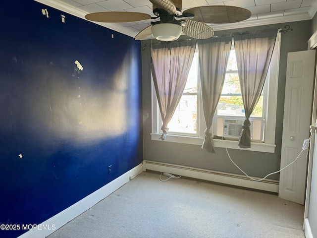 300 Lareine Ave, Bradley Beach, NJ 07720 - empty room featuring baseboard heating, ceiling fan, carpet, and crown molding