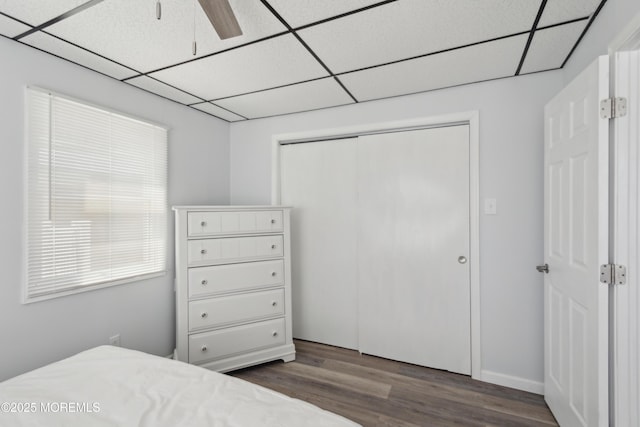 131 S Commodore Dr, Little Egg Harbor, NJ 08087 - bedroom featuring a paneled ceiling, dark wood-style flooring, and a closet