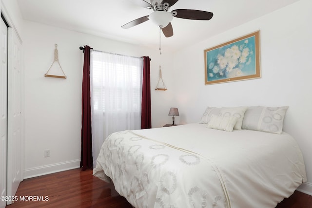 1117 Ruby Dr, Toms River, NJ 08753 - bedroom featuring wood finished floors, baseboards, a closet, and ceiling fan