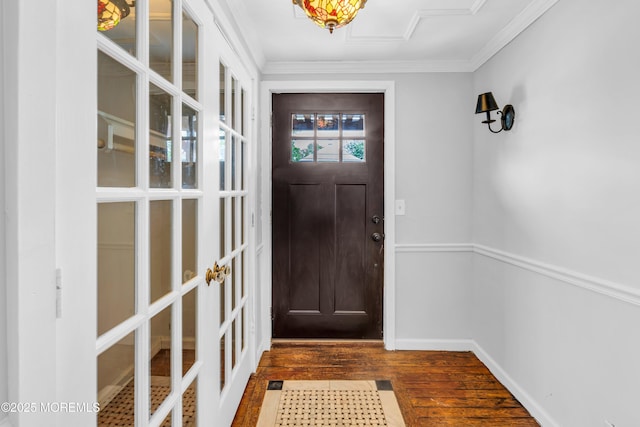 208 Cedar St, Lakehurst, NJ 08733 - entryway featuring french doors, wood finished floors, crown molding, and baseboards