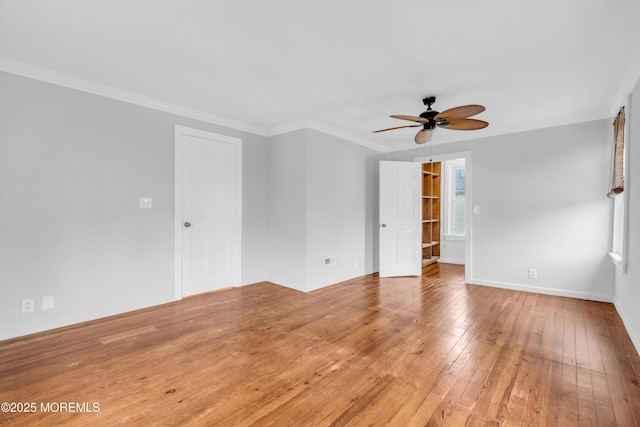 208 Cedar St, Lakehurst, NJ 08733 - unfurnished room with a ceiling fan, light wood-style floors, ornamental molding, and baseboards