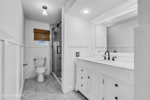 208 Cedar St, Lakehurst, NJ 08733 - bathroom with toilet, a shower stall, and vanity