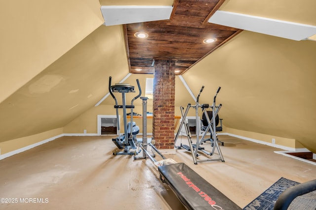 208 Cedar St, Lakehurst, NJ 08733 - workout room featuring vaulted ceiling, recessed lighting, and baseboards