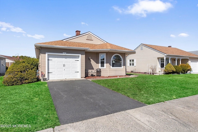 40 Prince Charles Dr, Toms River, NJ 08757 - single story home featuring a garage, asphalt driveway, a front yard, a chimney, and a shingled roof