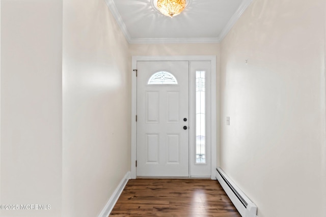 40 Prince Charles Dr, Toms River, NJ 08757 - entrance foyer featuring baseboard heating, wood finished floors, ornamental molding, and baseboards