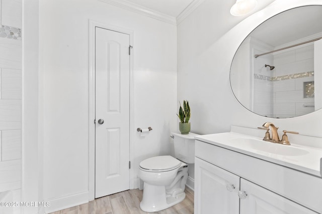 40 Prince Charles Dr, Toms River, NJ 08757 - full bathroom featuring crown molding, vanity, wood finished floors, toilet, and a shower
