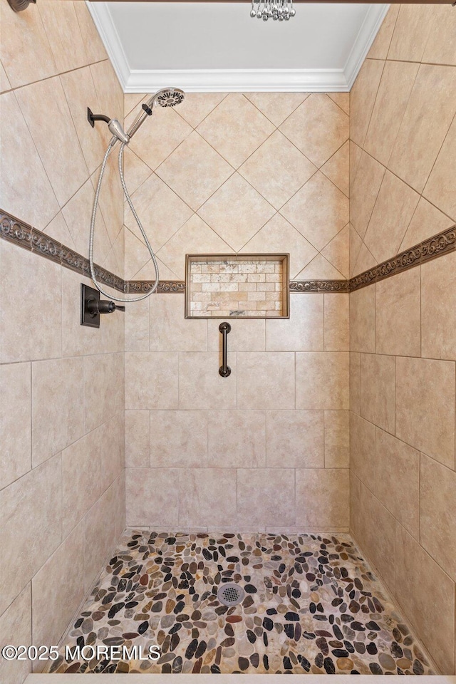 40 Prince Charles Dr, Toms River, NJ 08757 - full bathroom featuring ornamental molding and a tile shower