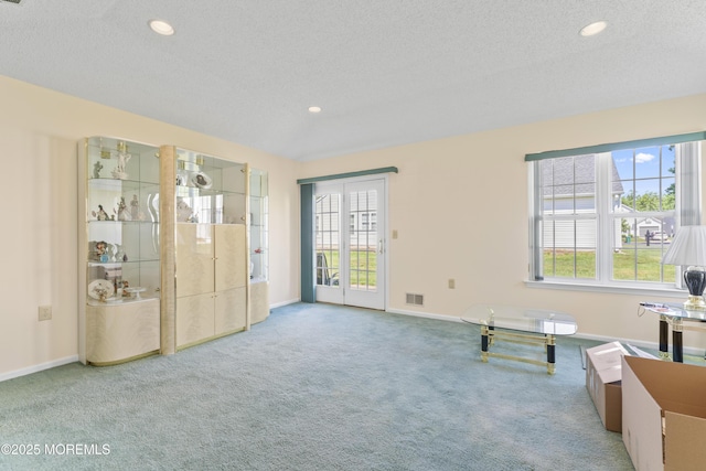 6 Rumford Ct, Jackson, NJ 08527 - unfurnished living room featuring plenty of natural light, carpet floors, a textured ceiling, baseboards, and recessed lighting