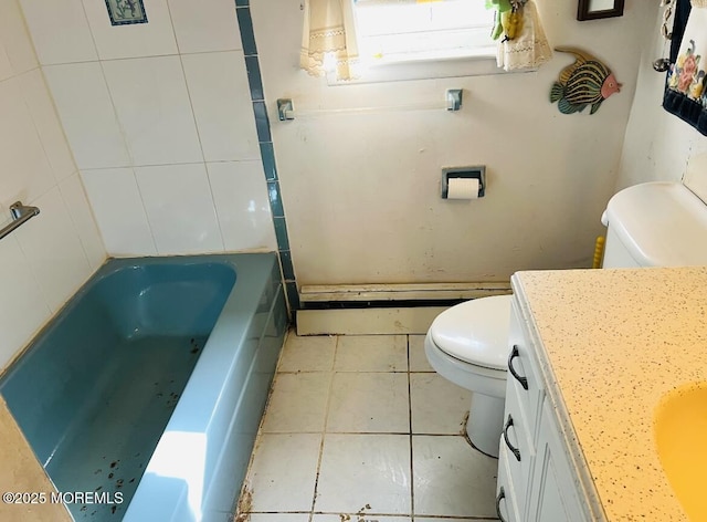15 Mount Logan Ln, Toms River, NJ 08753 - bathroom with toilet, vanity, a tub, and tile patterned floors