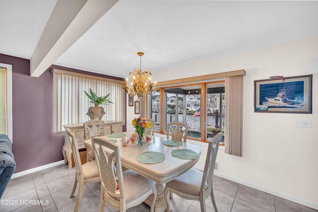 773 Princeton Ave, Brick, NJ 08724 - dining room with a chandelier, baseboards, healthy amount of natural light, and light tile patterned flooring
