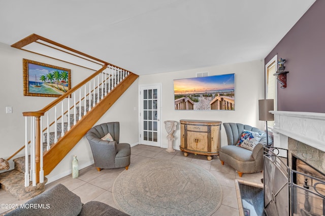 773 Princeton Ave, Brick, NJ 08724 - living area featuring stairs, a premium fireplace, and tile patterned flooring