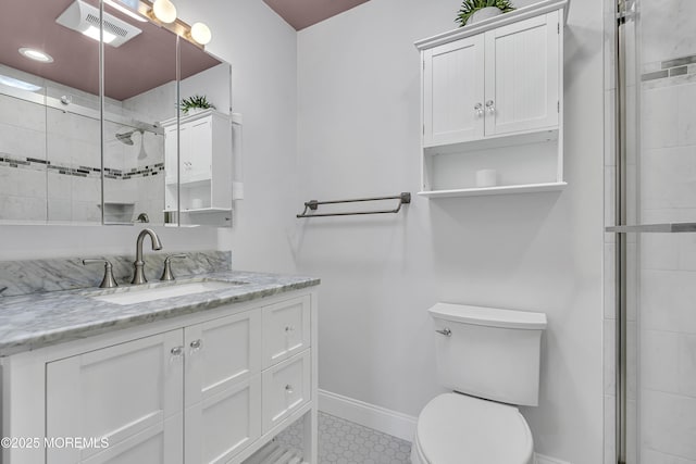 24 Woodview Ln, Cape May Court House, NJ 08210 - bathroom featuring baseboards, vanity, toilet, a tile shower, and recessed lighting