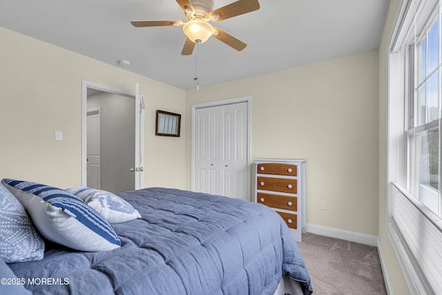 24 Woodview Ln, Cape May Court House, NJ 08210 - bedroom featuring carpet flooring, baseboards, a closet, and ceiling fan