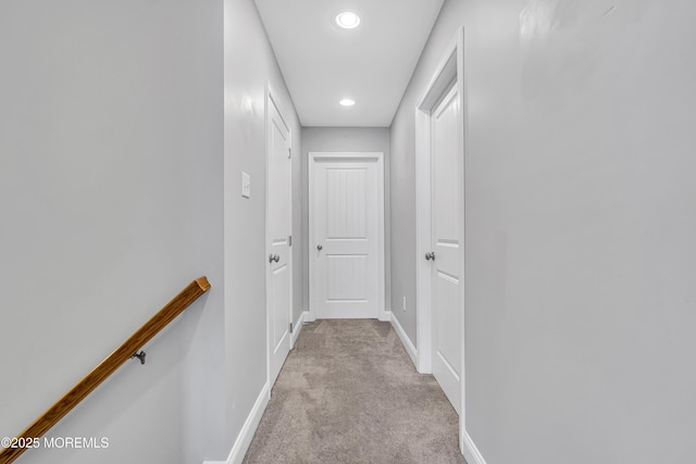 24 Woodview Ln, Cape May Court House, NJ 08210 - hall with carpet, an upstairs landing, baseboards, and recessed lighting