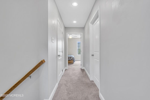 24 Woodview Ln, Cape May Court House, NJ 08210 - hallway with carpet floors, an upstairs landing, baseboards, and recessed lighting