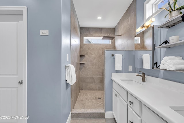 24 Woodview Ln, Cape May Court House, NJ 08210 - bathroom featuring double vanity, walk in shower, and baseboards