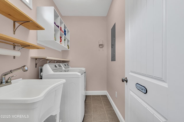 24 Woodview Ln, Cape May Court House, NJ 08210 - washroom featuring separate washer and dryer, electric panel, tile patterned flooring, and baseboards