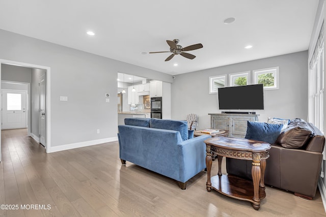 24 Woodview Ln, Cape May Court House, NJ 08210 - living room with a ceiling fan, baseboards, light wood finished floors, and recessed lighting