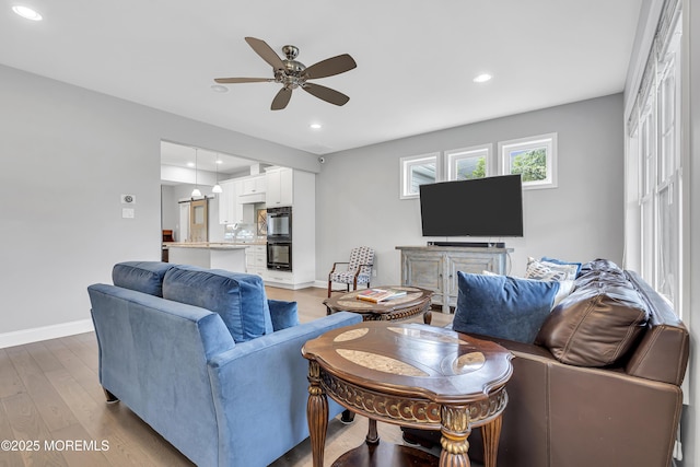 24 Woodview Ln, Cape May Court House, NJ 08210 - living area with a ceiling fan, baseboards, recessed lighting, and light wood finished floors