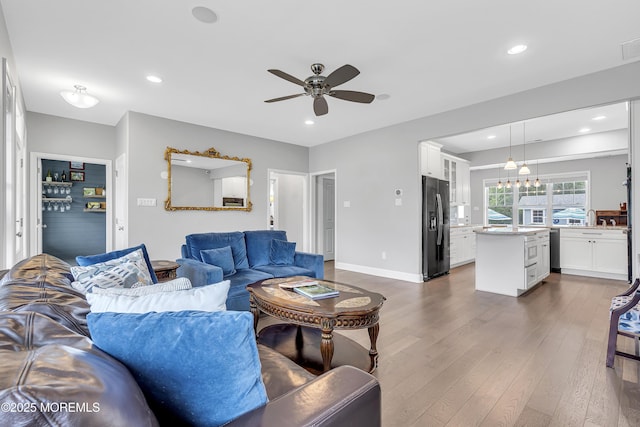 24 Woodview Ln, Cape May Court House, NJ 08210 - living area featuring ceiling fan, dark wood finished floors, recessed lighting, and baseboards