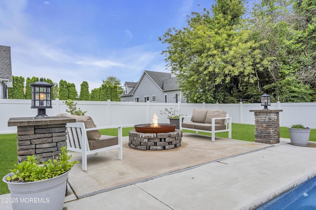 24 Woodview Ln, Cape May Court House, NJ 08210 - fenced backyard featuring an outdoor fire pit and a patio area