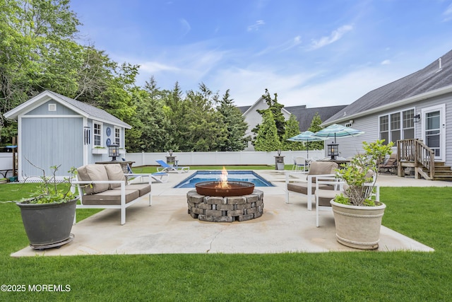 24 Woodview Ln, Cape May Court House, NJ 08210 - view of patio featuring an outdoor structure and an outdoor living space with a fire pit
