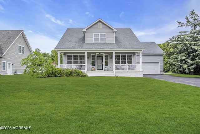 24 Woodview Ln, Cape May Court House, NJ 08210 - view of front of home featuring a porch, a front yard, an attached garage, asphalt driveway, and roof with shingles