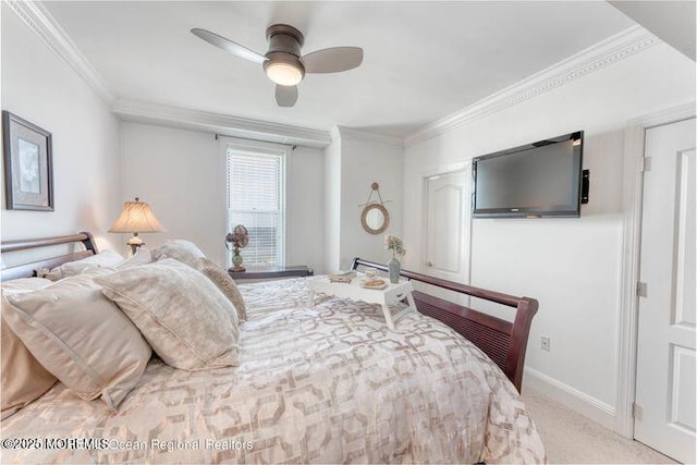 700 Ocean Ave Unit 514, Spring Lake, NJ 07762 - bedroom featuring crown molding, carpet, baseboards, and a ceiling fan