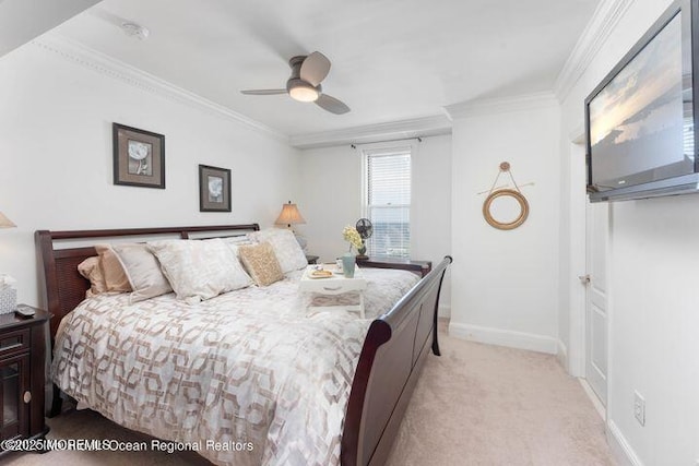 700 Ocean Ave Unit 514, Spring Lake, NJ 07762 - bedroom featuring light colored carpet, crown molding, baseboards, and ceiling fan