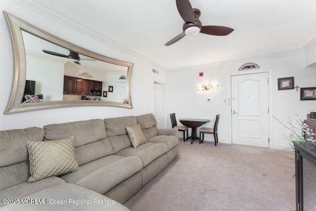 700 Ocean Ave Unit 514, Spring Lake, NJ 07762 - living area featuring a ceiling fan, light colored carpet, and ornamental molding