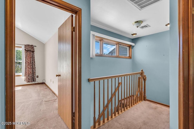 14 Emerald Dr Unit B, Barnegat, NJ 08005 - corridor with an upstairs landing, carpet flooring, baseboards, and vaulted ceiling