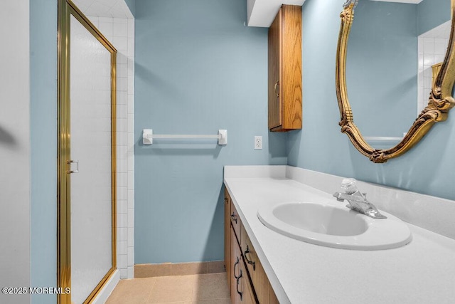 14 Emerald Dr Unit B, Barnegat, NJ 08005 - bathroom featuring a stall shower, vanity, baseboards, and tile patterned flooring