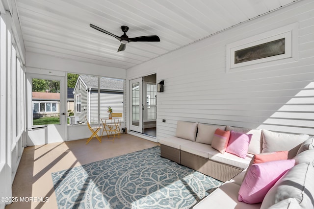 28 Twyford Ln, Manchester, NJ 08759 - sunroom / solarium featuring outdoor lounge area, ceiling fan, and french doors