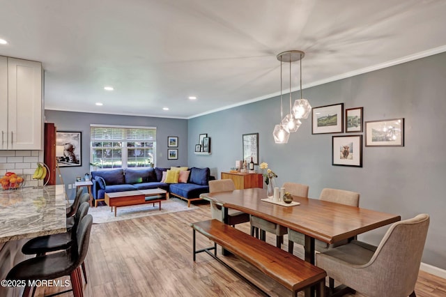 22 Commons Dr, Neptune Township, NJ 07753 - dining space featuring recessed lighting, light wood-style flooring, ornamental molding, and baseboards