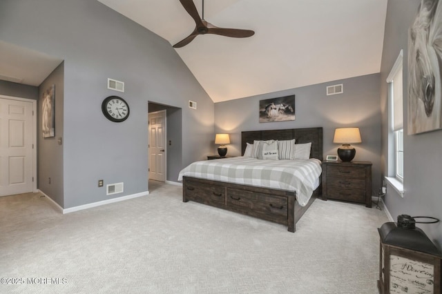 30 Thousand Oaks Ter, Howell, NJ 07731 - bedroom with baseboards, carpet flooring, high vaulted ceiling, and a ceiling fan