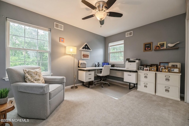 30 Thousand Oaks Ter, Howell, NJ 07731 - home office with a ceiling fan, light carpet, and baseboards