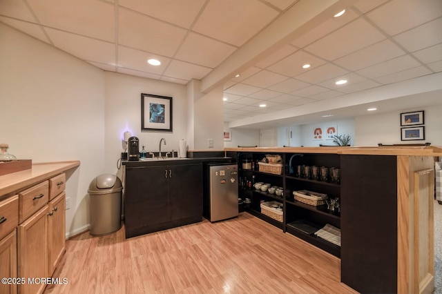 30 Thousand Oaks Ter, Howell, NJ 07731 - indoor wet bar featuring fridge, a paneled ceiling, light wood-style floors, and recessed lighting