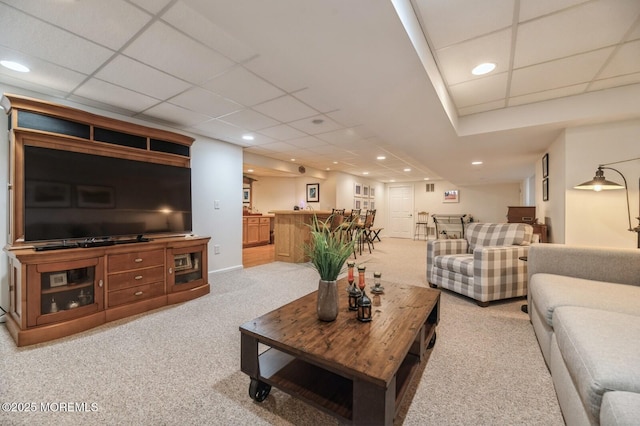 30 Thousand Oaks Ter, Howell, NJ 07731 - carpeted living room with bar, a drop ceiling, and recessed lighting