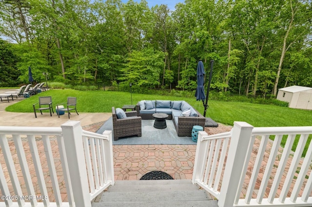 30 Thousand Oaks Ter, Howell, NJ 07731 - view of patio featuring an outdoor living space and view of wooded area