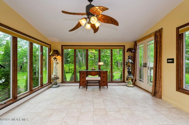 668 Clifton Ave, Toms River, NJ 08753 - sunroom / solarium featuring french doors, lofted ceiling, plenty of natural light, tile patterned flooring, and a baseboard radiator