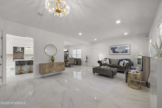 11 Clay St, West Long Branch, NJ 07764 - living area with a chandelier, recessed lighting, and light marble finish floors