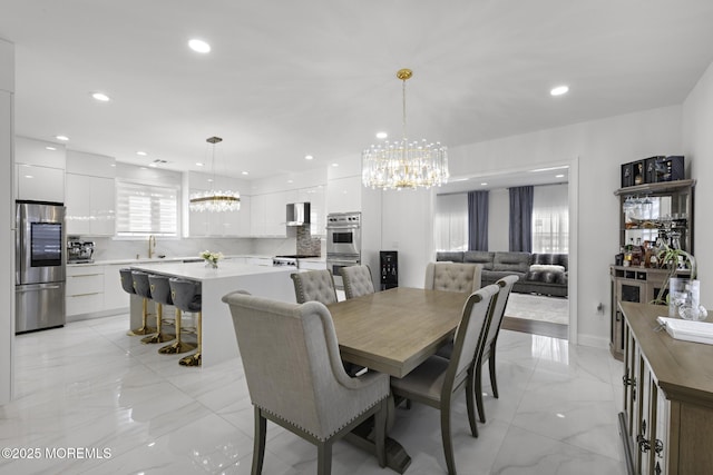 11 Clay St, West Long Branch, NJ 07764 - dining room with a chandelier, light marble finish floors, and recessed lighting