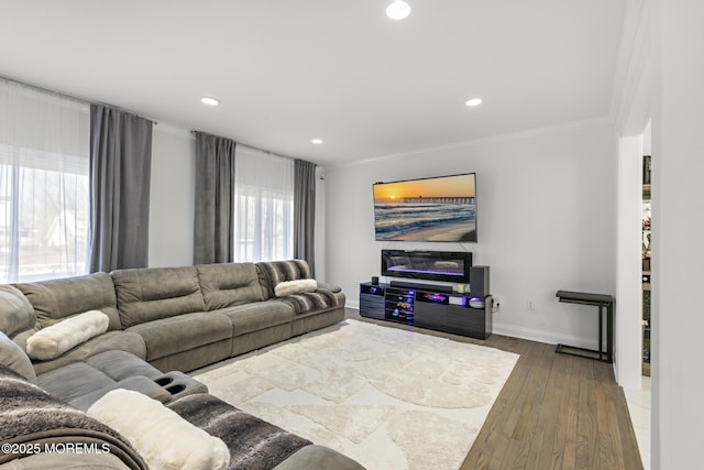 11 Clay St, West Long Branch, NJ 07764 - living area with crown molding, hardwood / wood-style floors, recessed lighting, and baseboards