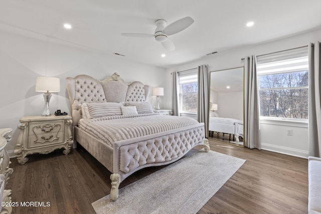 11 Clay St, West Long Branch, NJ 07764 - bedroom with baseboards, dark wood finished floors, recessed lighting, and ceiling fan