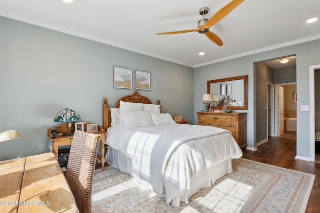 33 Cooper Ave Unit 401, Long Branch, NJ 07740 - bedroom with wood finished floors, ornamental molding, baseboards, ceiling fan, and recessed lighting