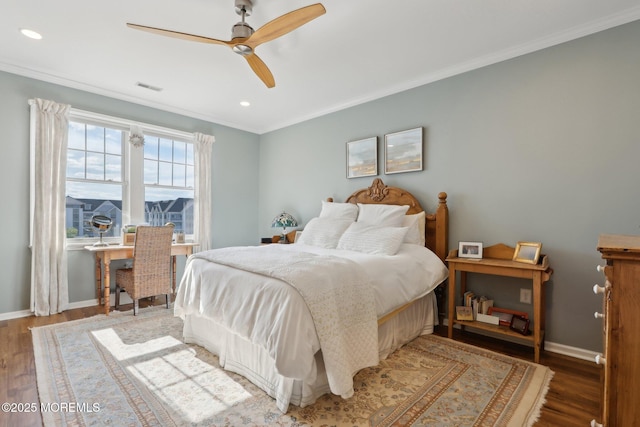 33 Cooper Ave Unit 401, Long Branch, NJ 07740 - bedroom featuring crown molding, wood finished floors, baseboards, recessed lighting, and a ceiling fan
