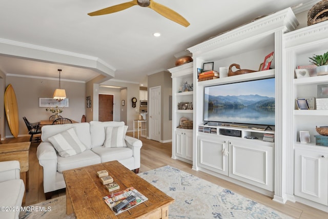 33 Cooper Ave Unit 401, Long Branch, NJ 07740 - living room with ceiling fan, light wood-type flooring, ornamental molding, and baseboards
