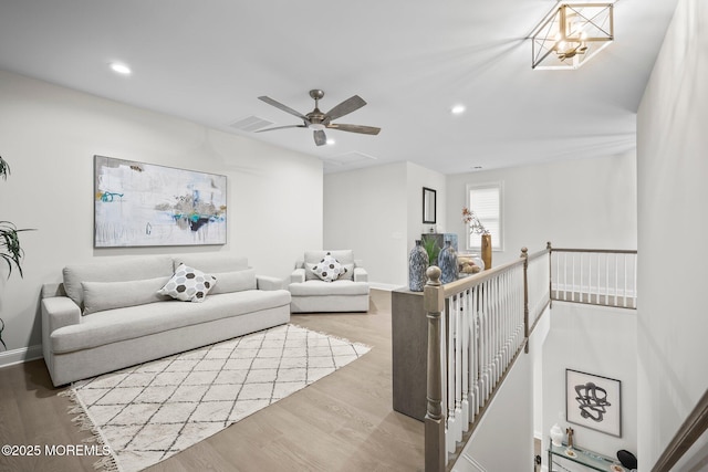 115 Hedgerow Ln, Manalapan, NJ 07726 - living room featuring wood finished floors, recessed lighting, baseboards, and a ceiling fan