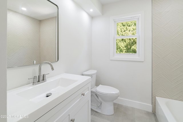 10 Pepperidge Rd, Howell, NJ 07731 - full bathroom with toilet, tile patterned floors, baseboards, a tub, and wallpapered walls