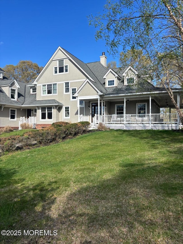231 Friendship Rd, Howell, NJ 07731 - view of front of property with a porch, a front lawn, and a chimney